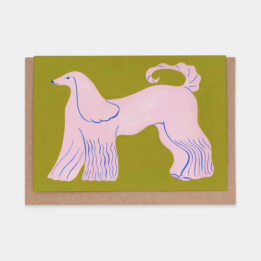 Pink Afghan Hound Greetings Card