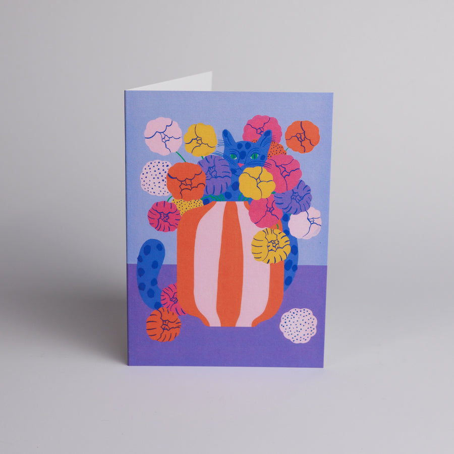 Colourful Blue Cat Greetings Card by Agathe Singer