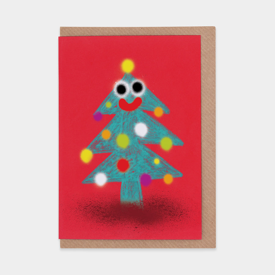 Christmas Tree Greetings Card by Jon Burgerman