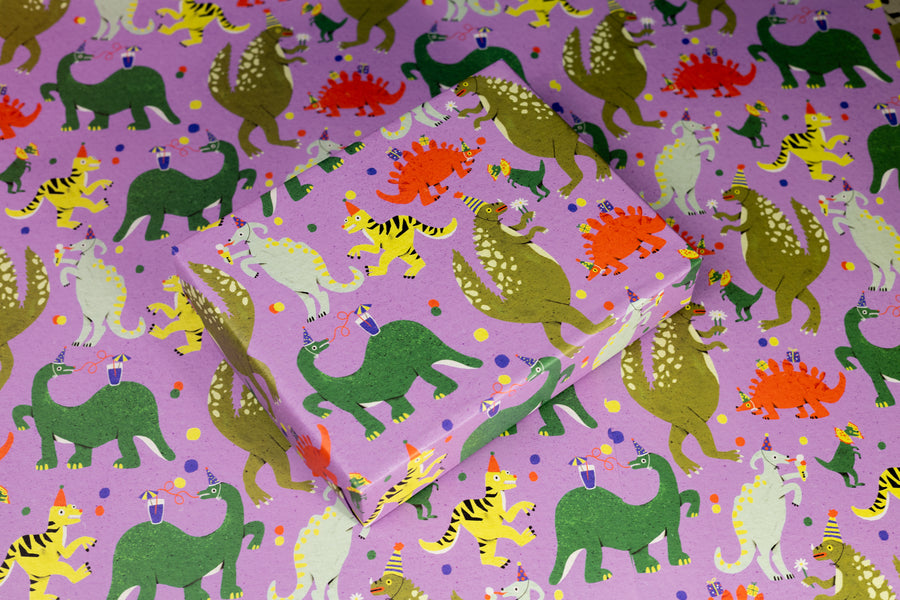 Dino Party Gift Wrap by Zsófia Győrfi