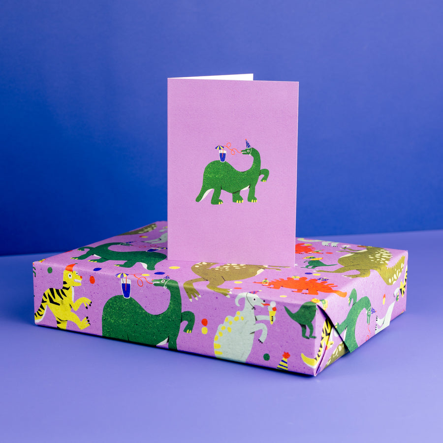 Dino Party Greetings Card by Zsófia Győrfi