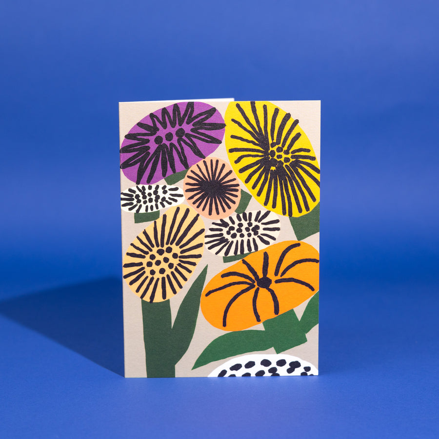 Memphis Flowers - Gold Greetings Card by Marcello Velho