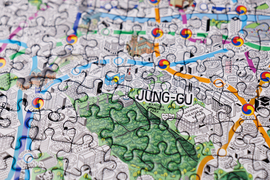1000 Piece Jigsaw Hand Drawn Map of Seoul