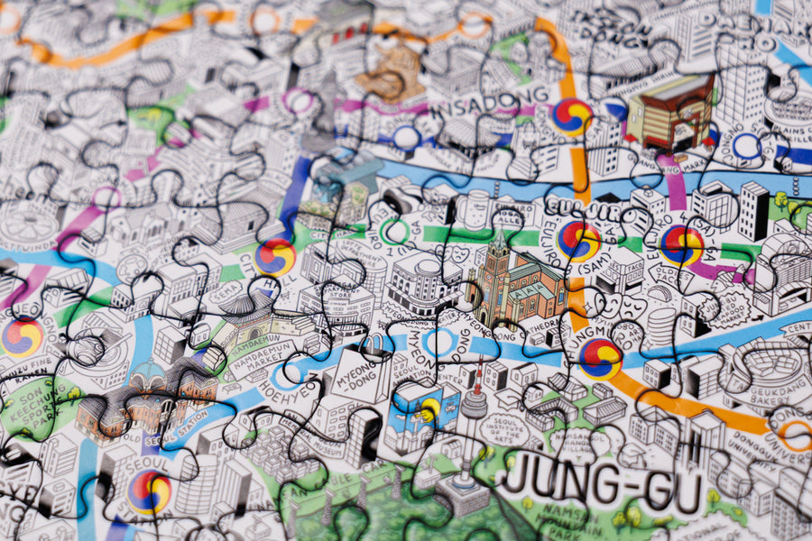 1000 Piece Jigsaw Hand Drawn Map of Seoul