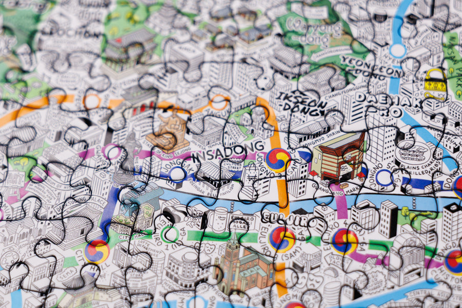 1000 Piece Jigsaw Hand Drawn Map of Seoul