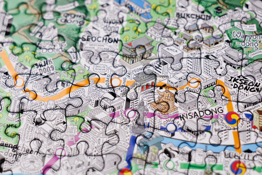 1000 Piece Jigsaw Hand Drawn Map of Seoul