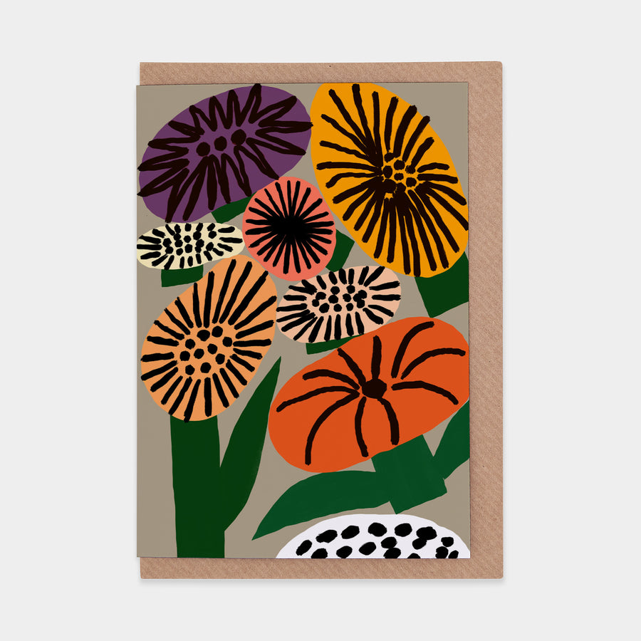 Memphis Flowers - Gold Greetings Card by Marcello Velho