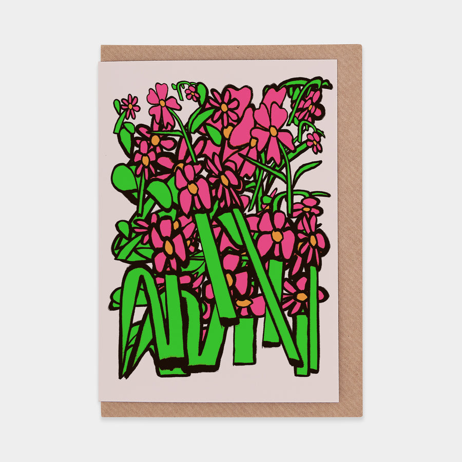 Flower Field - Pink Greetings Card by Marcello Velho