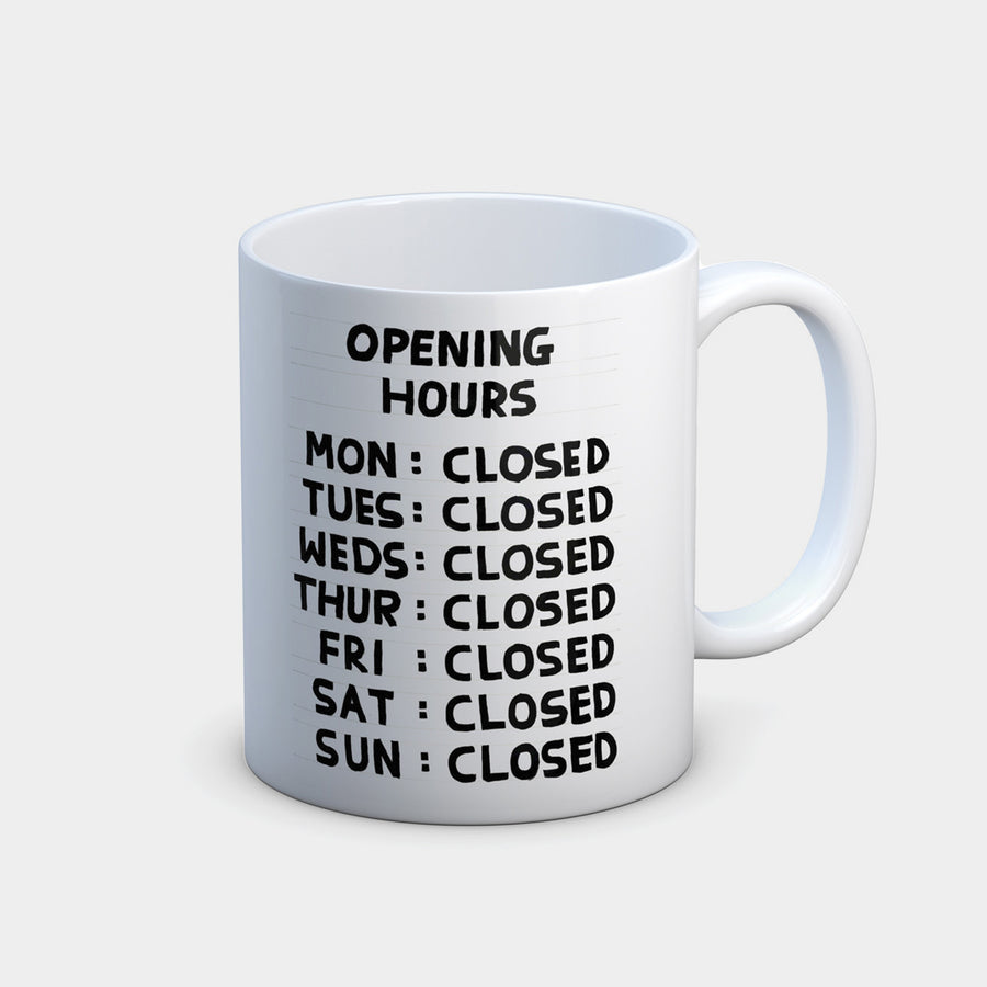 Opening Hours Mug by David Shrigley